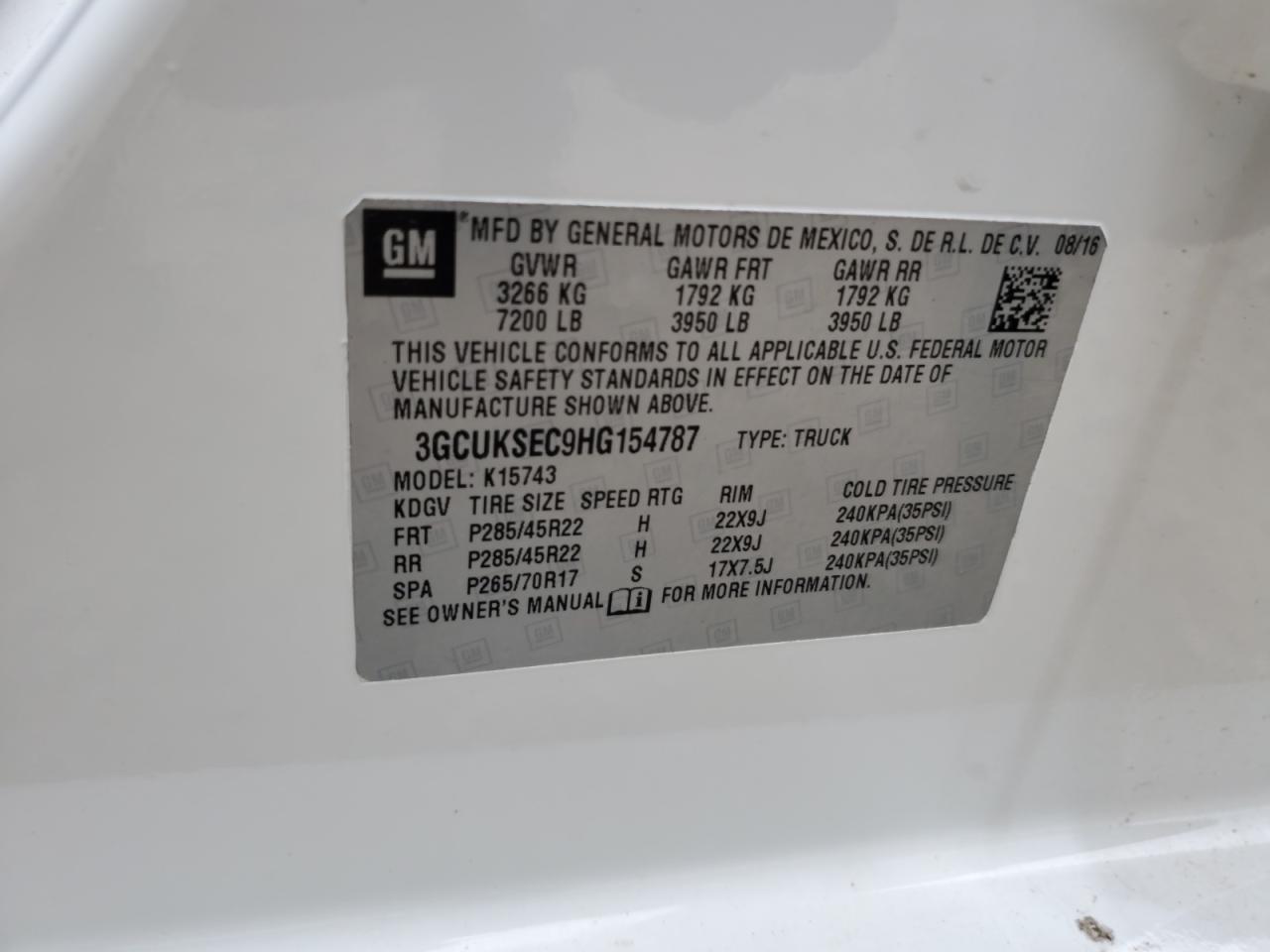 2017 Chevrolet Silverado K1500 Ltz VIN: 3GCUKSEC9HG154787 Lot: 65238225