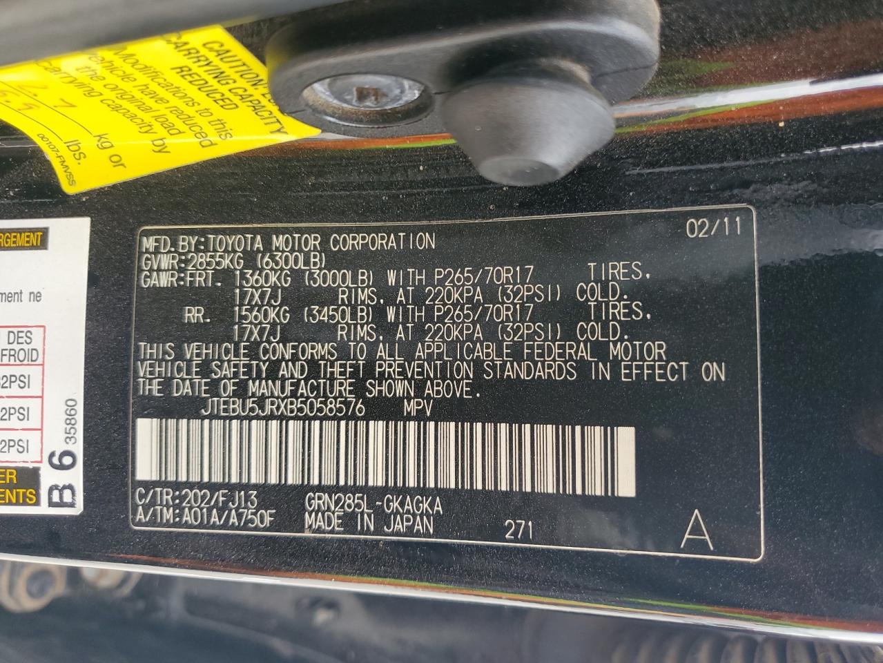 2011 Toyota 4Runner Sr5 VIN: JTEBU5JRXB5058576 Lot: 68389825