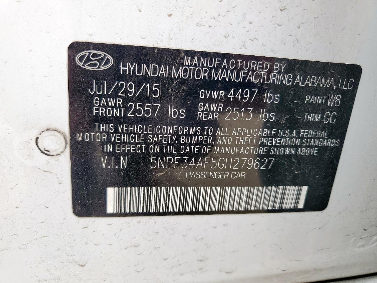 2016 Hyundai Sonata Sport VIN: 5NPE34AF5GH279627 Lot: 70281835