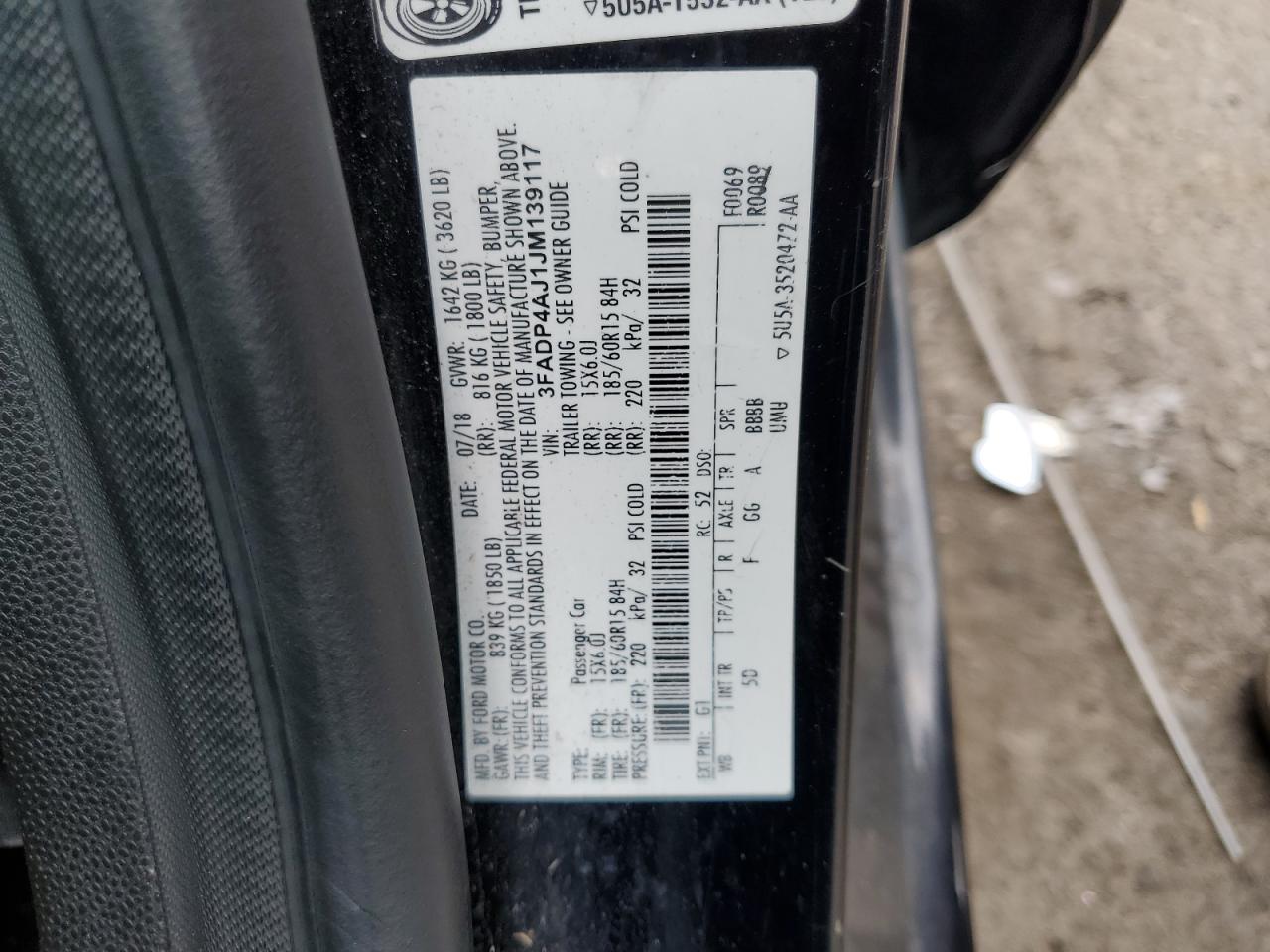 2018 Ford Fiesta S VIN: 3FADP4AJ1JM139117 Lot: 64853465