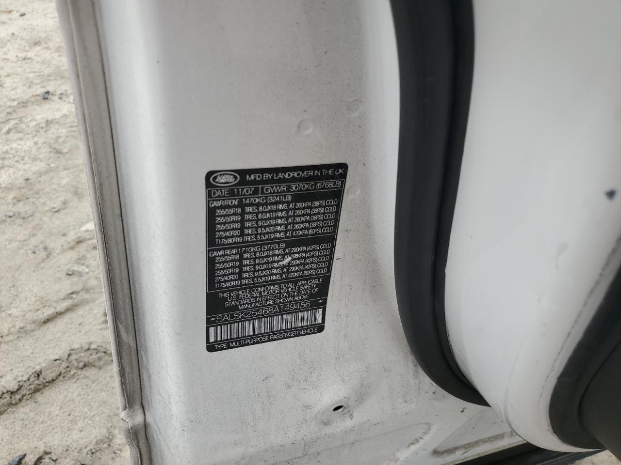 2008 Land Rover Range Rover Sport Hse VIN: SALSK25468A149456 Lot: 68897575