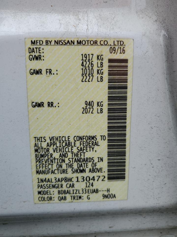 2017 Nissan Altima 2.5 VIN: 1N4AL3AP8HC130472 Lot: 67907015