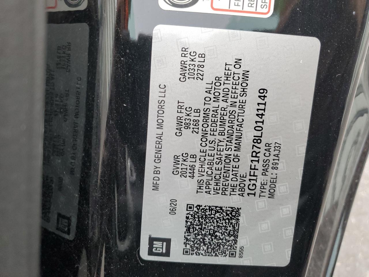 2020 Chevrolet Camaro Lz VIN: 1G1FF1R78L0141149 Lot: 70809285