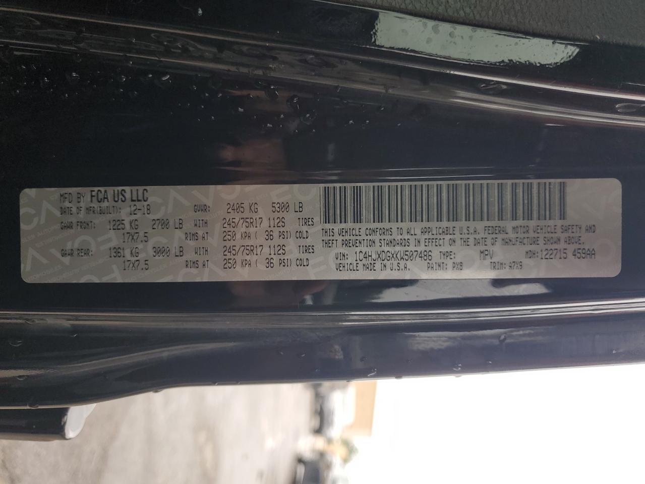 2019 Jeep Wrangler Unlimited Sport VIN: 1C4HJXDGXKW507486 Lot: 68178865