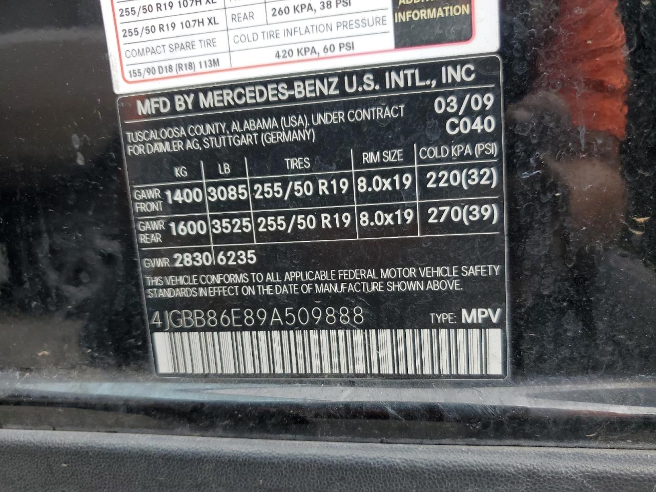 2009 Mercedes-Benz Ml 350 VIN: 4JGBB86E89A509888 Lot: 69857185