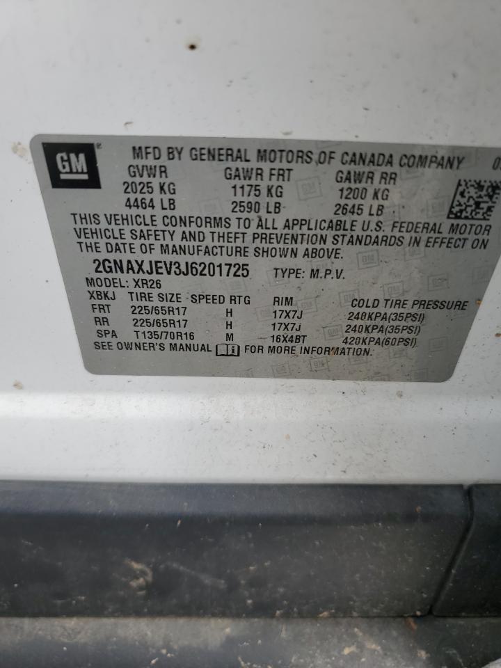 2018 Chevrolet Equinox Lt VIN: 2GNAXJEV3J6201725 Lot: 69563195