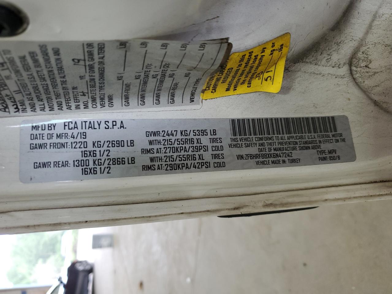 2019 Ram Promaster City Slt VIN: ZFBHRFBBXK6N47242 Lot: 67574695