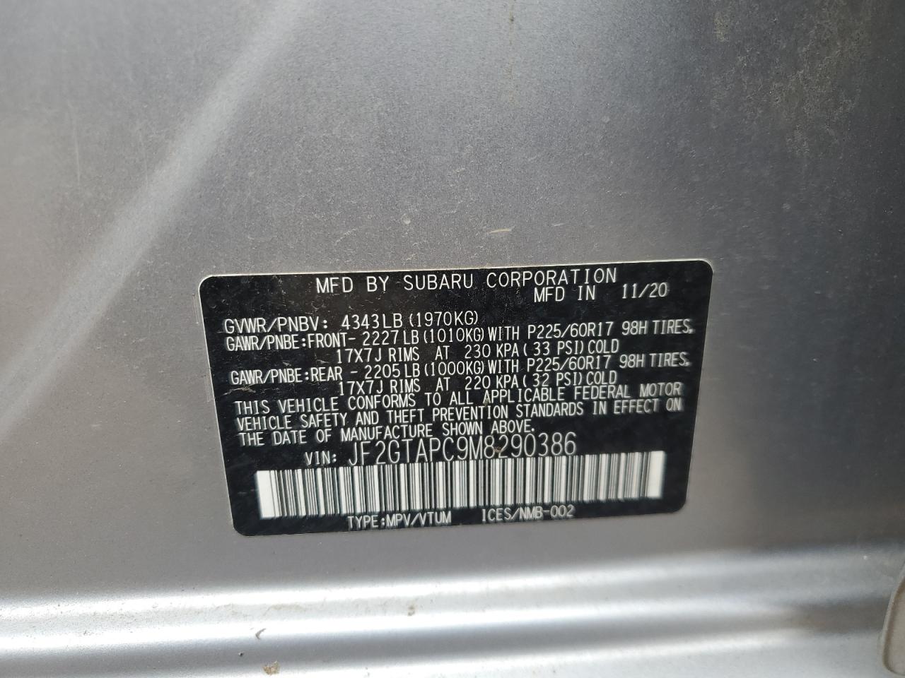 2021 Subaru Crosstrek Premium VIN: JF2GTAPC9M8290386 Lot: 70423145