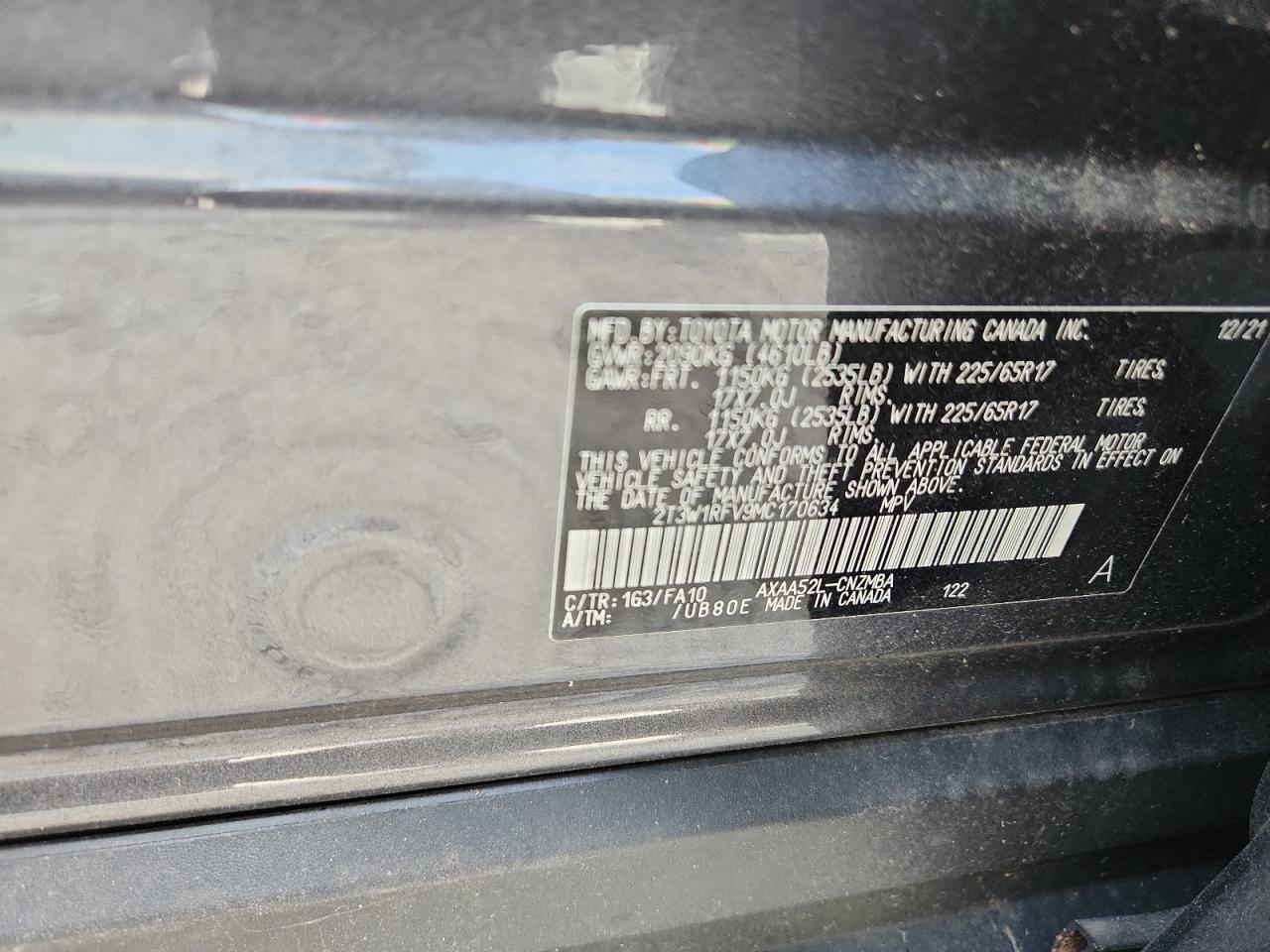 2021 Toyota Rav4 Xle VIN: 2T3W1RFV9MC170634 Lot: 70368865