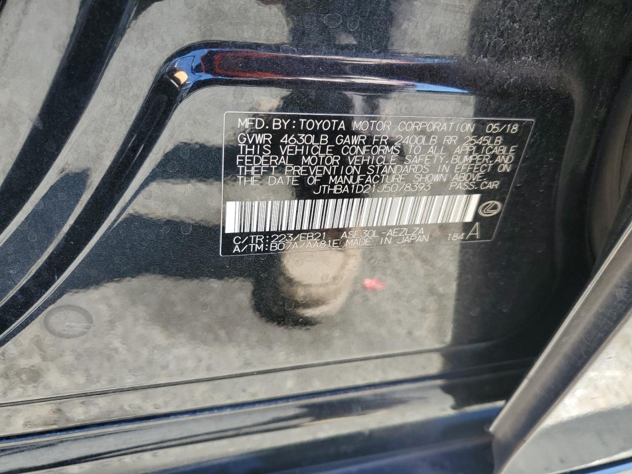 2018 Lexus Is 300 VIN: JTHBA1D21J5078393 Lot: 68829425