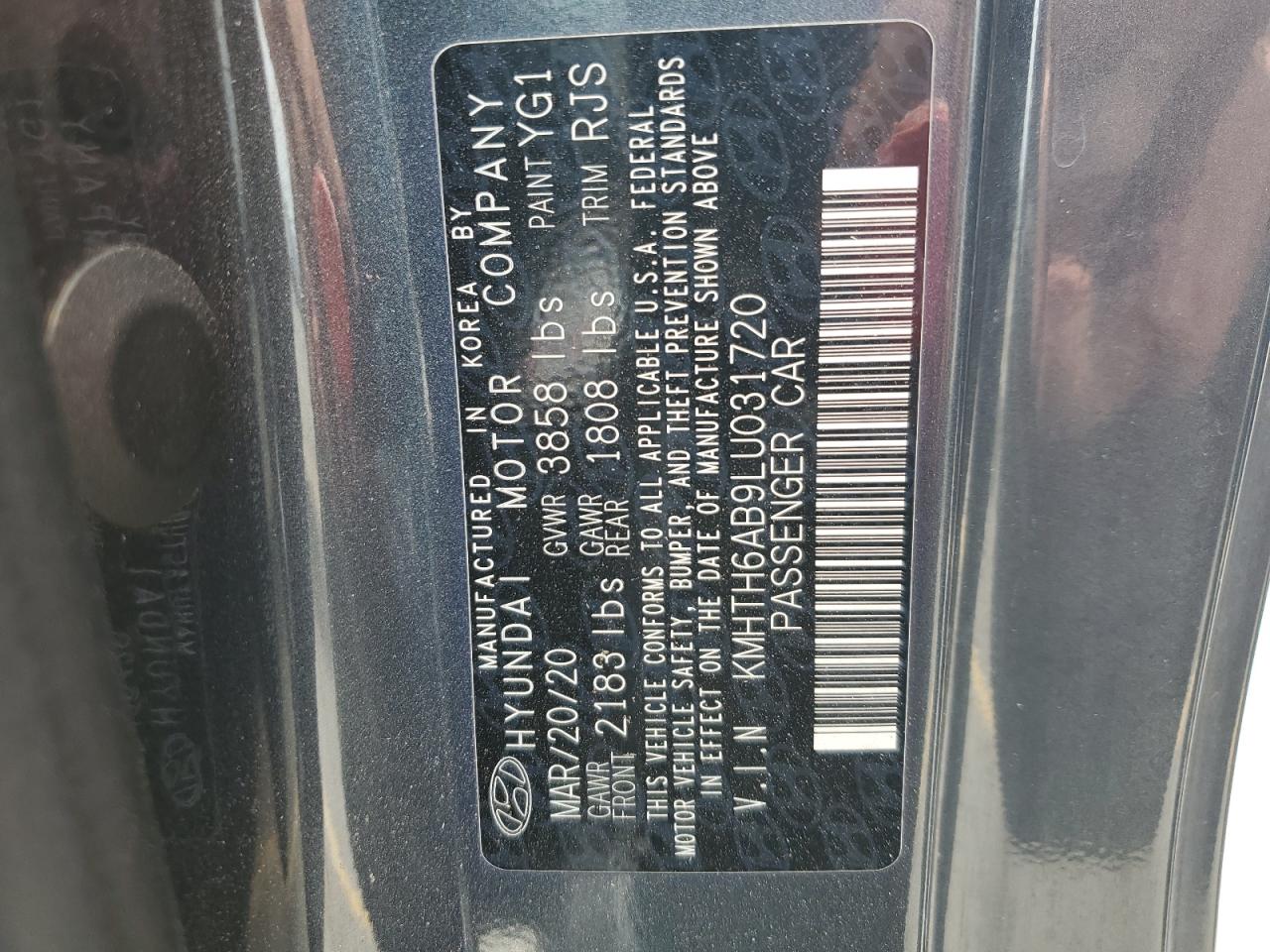 2020 Hyundai Veloster Turbo VIN: KMHTH6AB9LU031720 Lot: 70199765