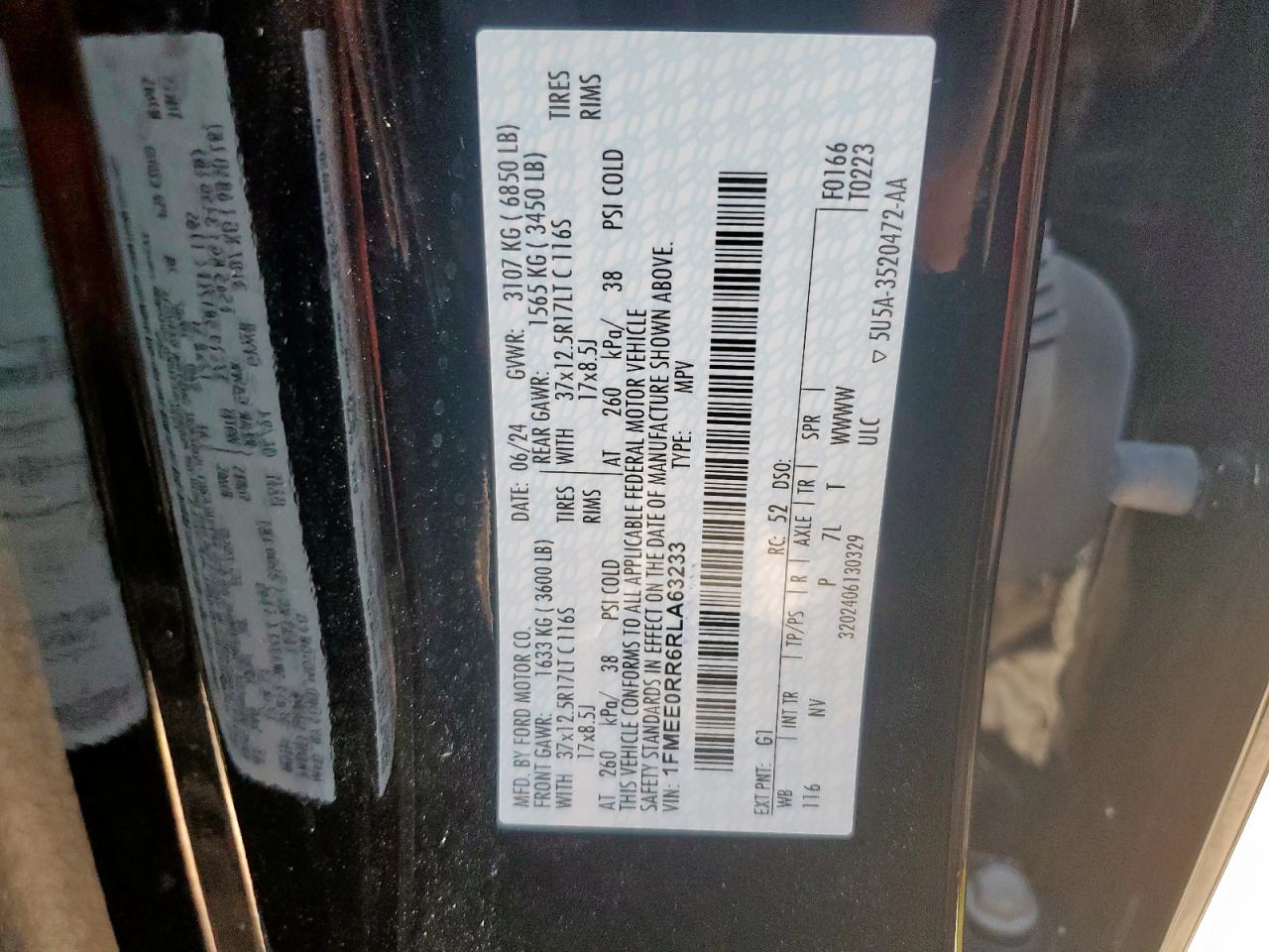 2024 Ford Bronco Raptor VIN: 1FMEE0RR6RLA63233 Lot: 86313295