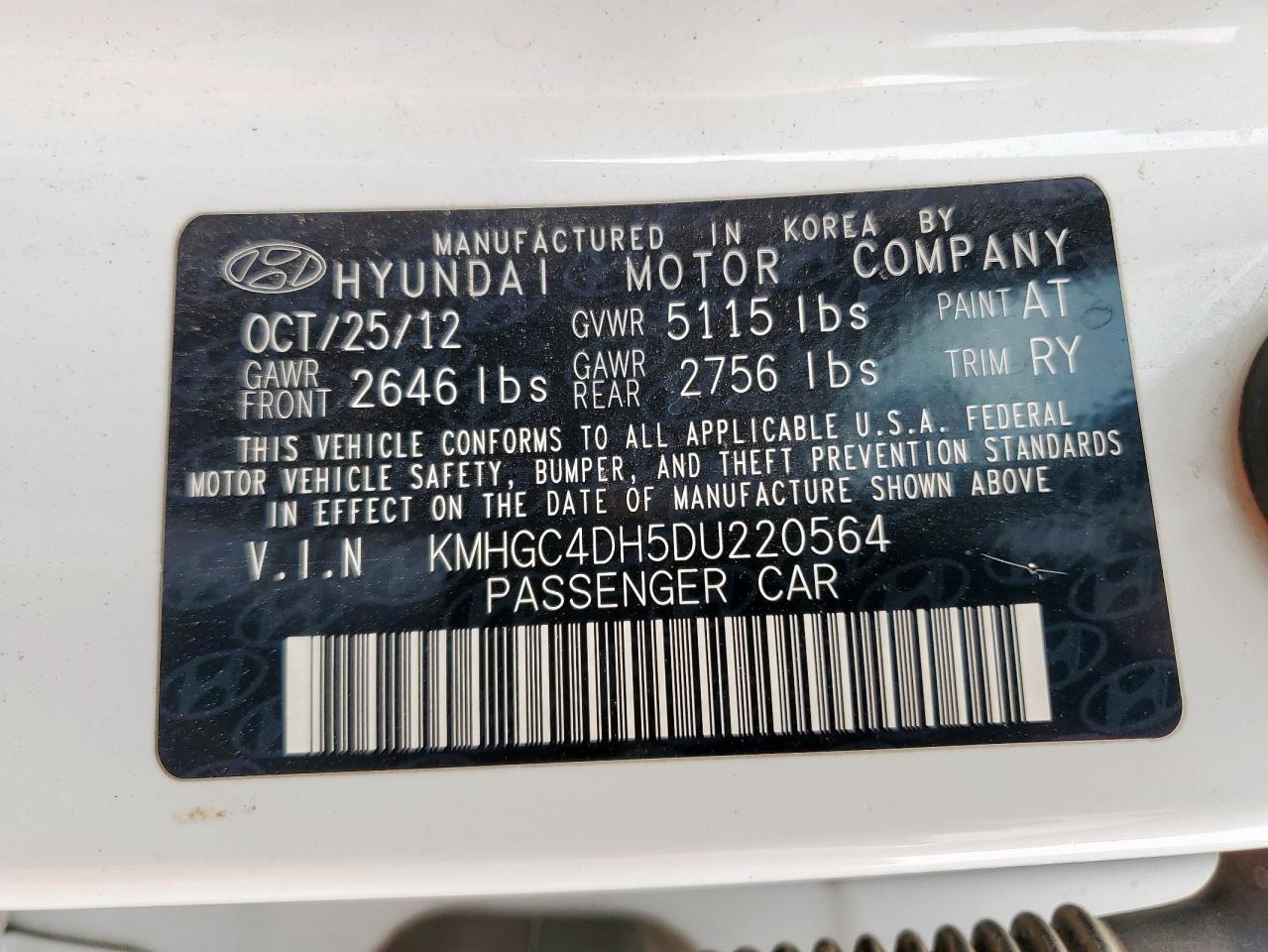2013 Hyundai Genesis 5.0L VIN: KMHGC4DH5DU220564 Lot: 69595645