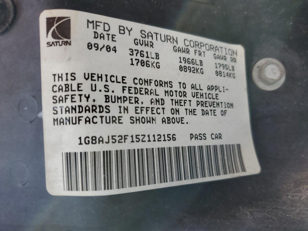 2005 Saturn Ion Level 2 VIN: 1G8AJ52F15Z112156 Lot: 68635985