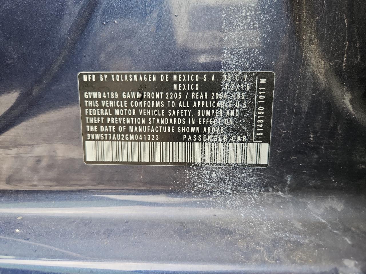 2016 Volkswagen Gti S/Se VIN: 3VW5T7AU2GM041323 Lot: 70588065