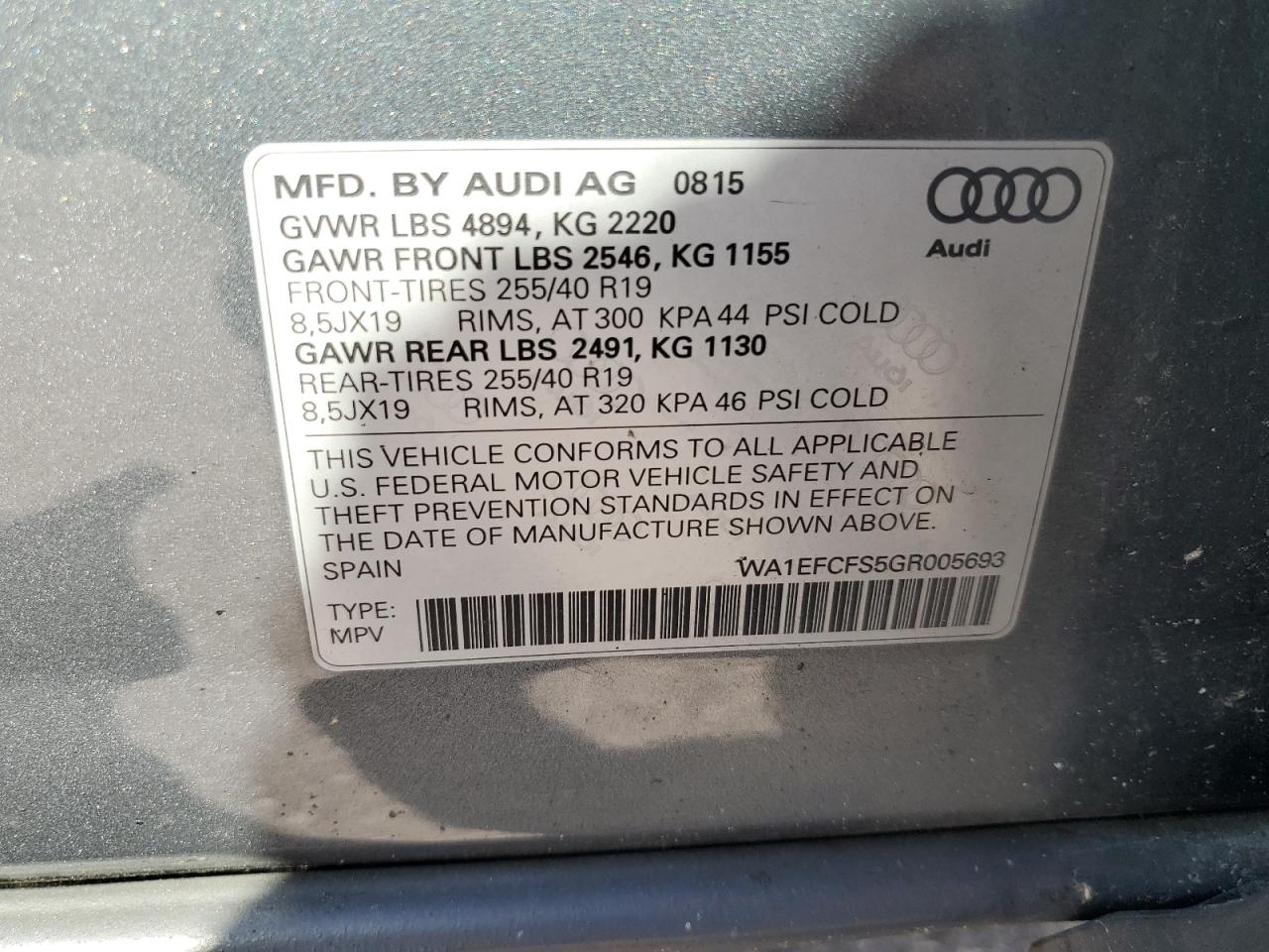 2016 Audi Q3 Premium Plus VIN: WA1EFCFS5GR005693 Lot: 70017525