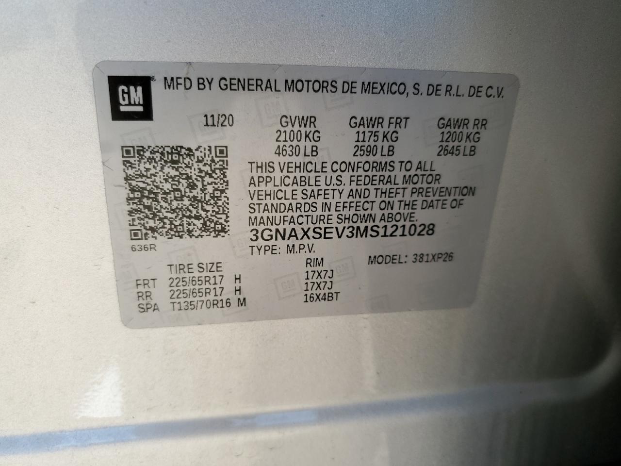 2021 Chevrolet Equinox Ls VIN: 3GNAXSEV3MS121028 Lot: 69575265