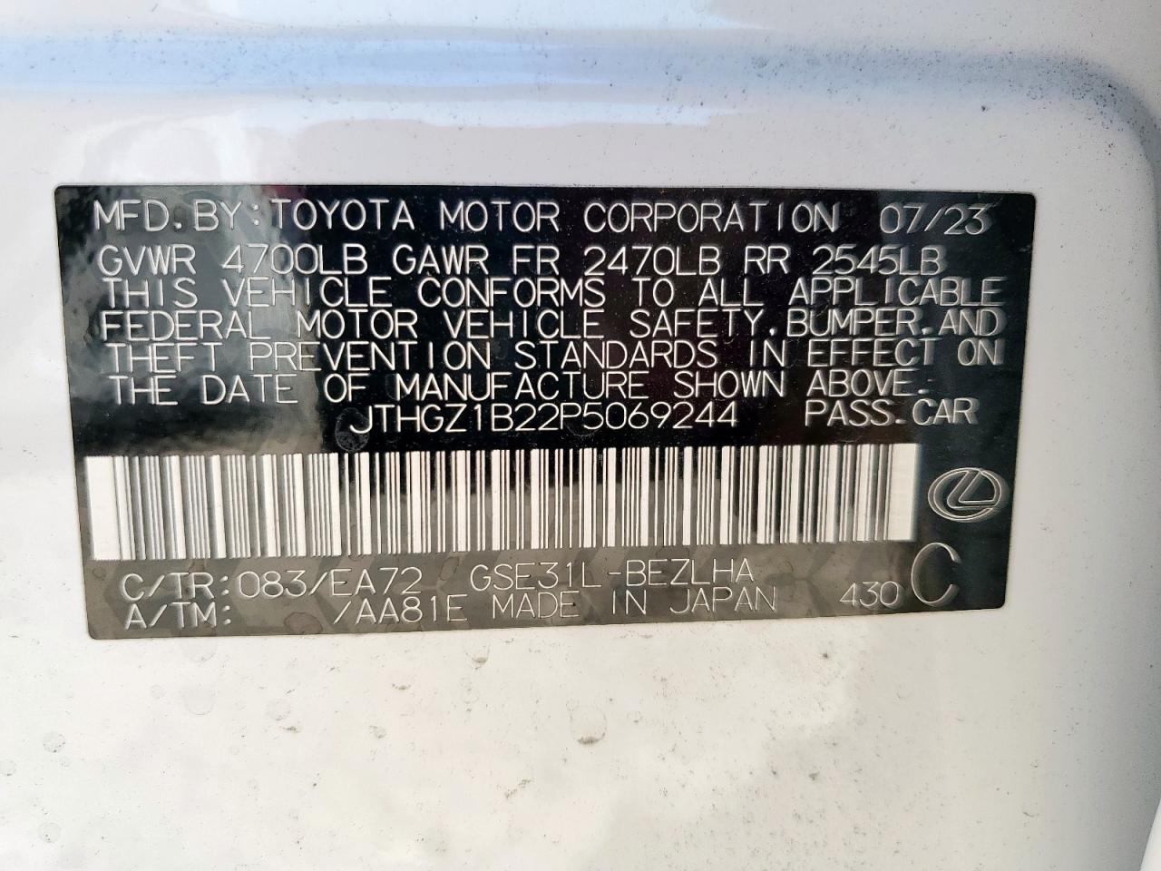 2023 Lexus Is 350 F Sport Design VIN: JTHGZ1B22P5069244 Lot: 66887935