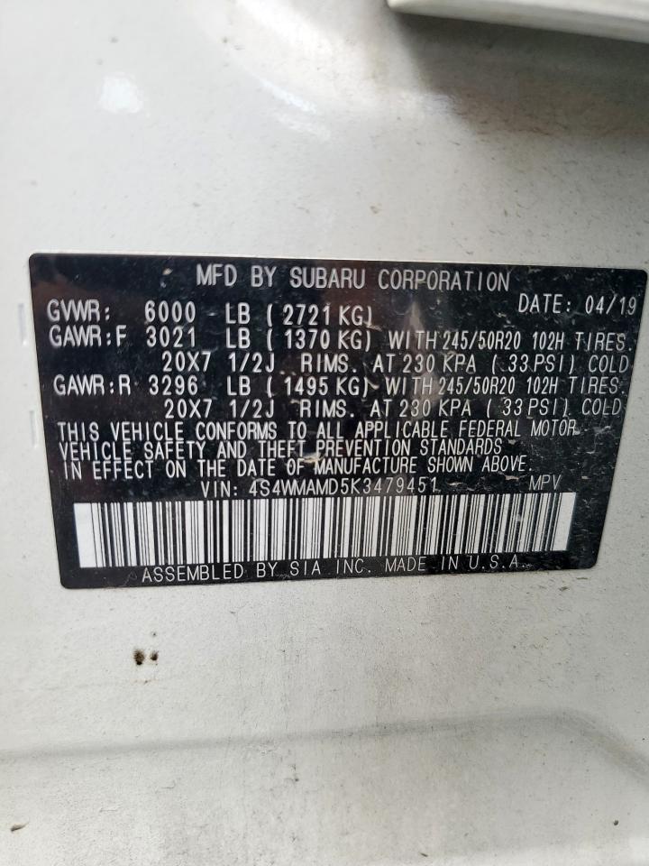 2019 Subaru Ascent Limited VIN: 4S4WMAMD5K3479451 Lot: 68354575