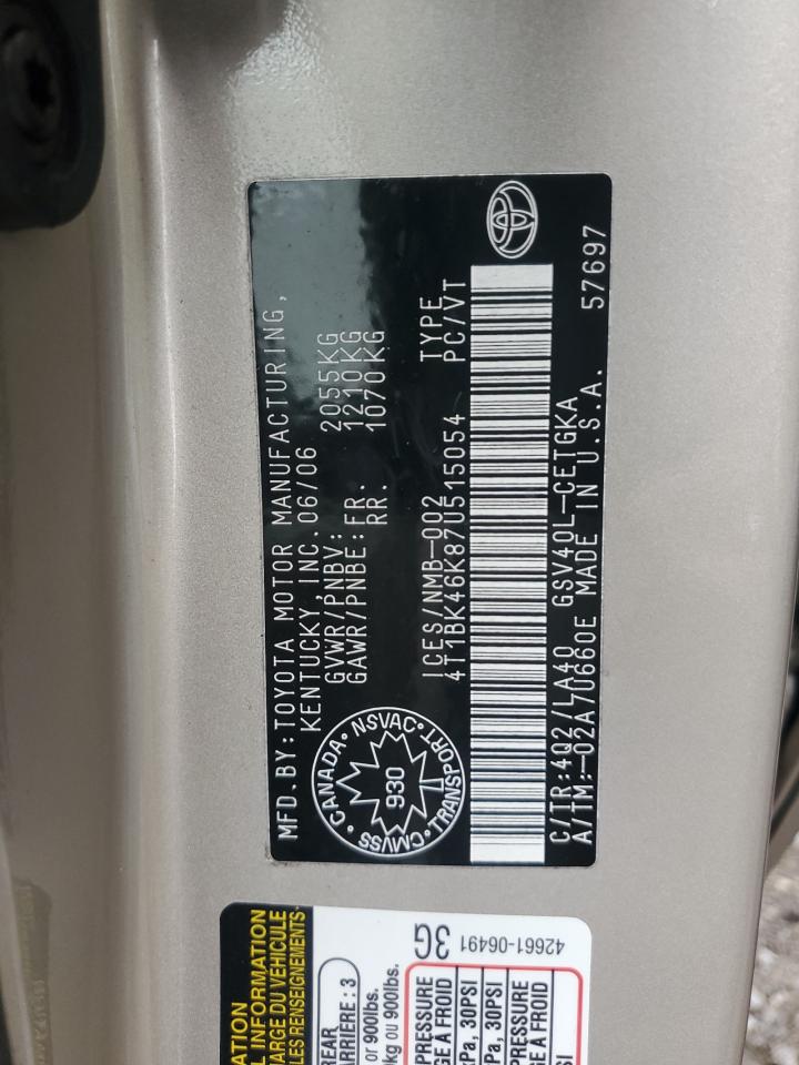 2007 Toyota Camry Le VIN: 4T1BK46K87U515054 Lot: 68547325