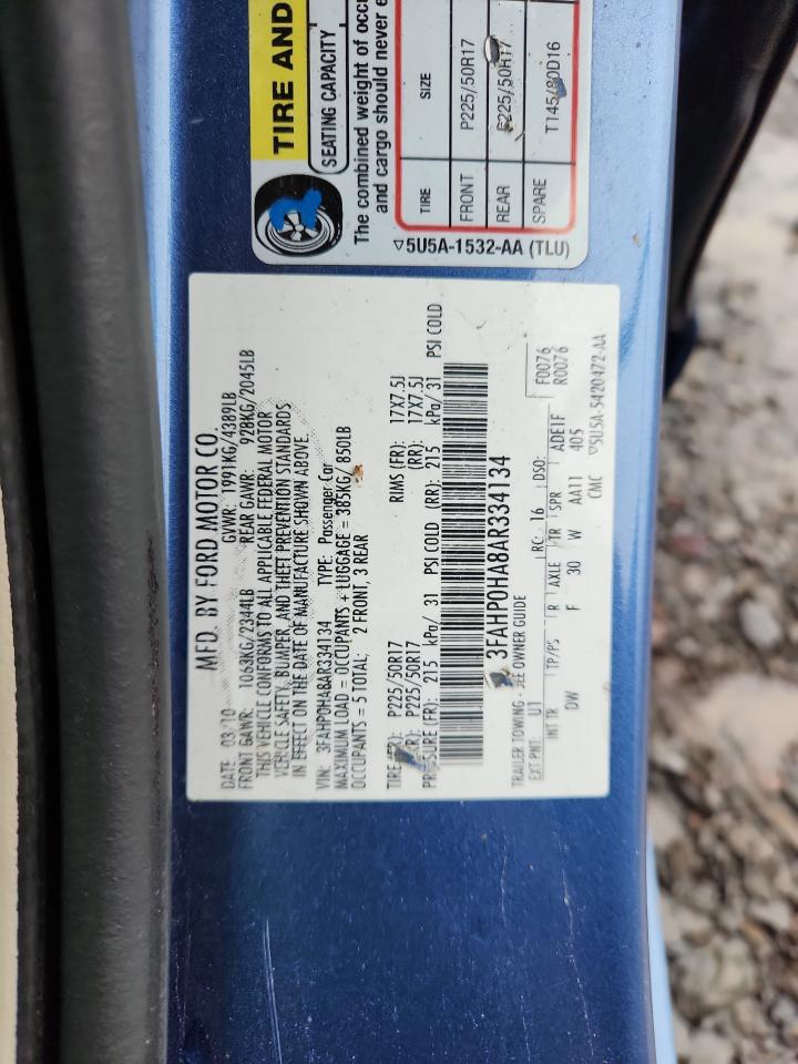 2010 Ford Fusion Se VIN: 3FAHP0HA8AR334134 Lot: 67971625