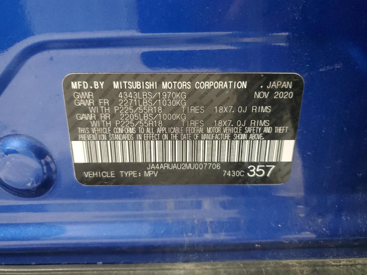 2021 Mitsubishi Outlander Sport Es VIN: JA4ARUAU2MU007706 Lot: 69173135