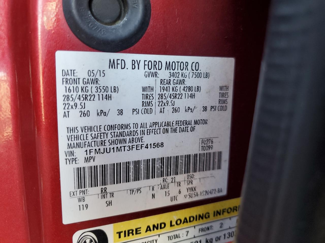 2015 Ford Expedition Platinum VIN: 1FMJU1MT3FEF41568 Lot: 68909305