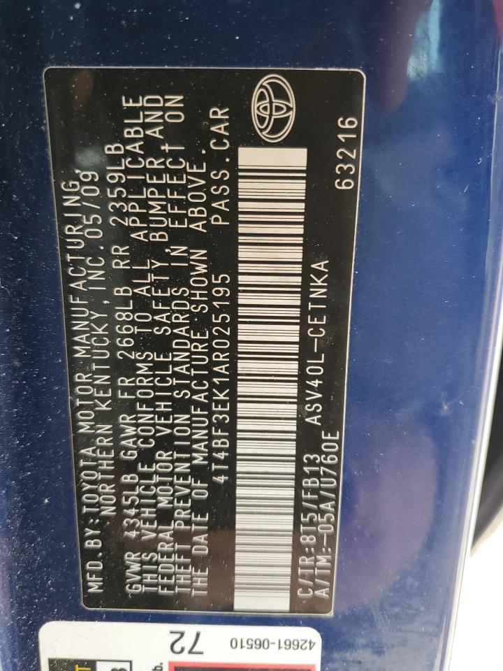 2010 Toyota Camry Base VIN: 4T4BF3EK1AR025195 Lot: 68153425