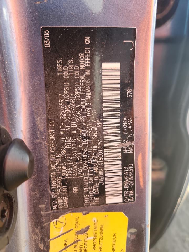 2006 Toyota Highlander Hybrid VIN: JTEDW21A160013752 Lot: 69878955