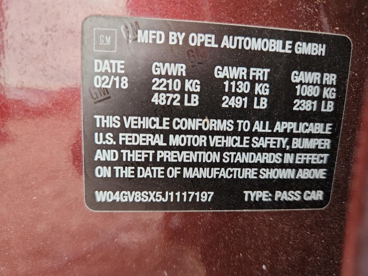 2018 Buick Regal Tourx Essence VIN: W04GV8SX5J1117197 Lot: 68417515