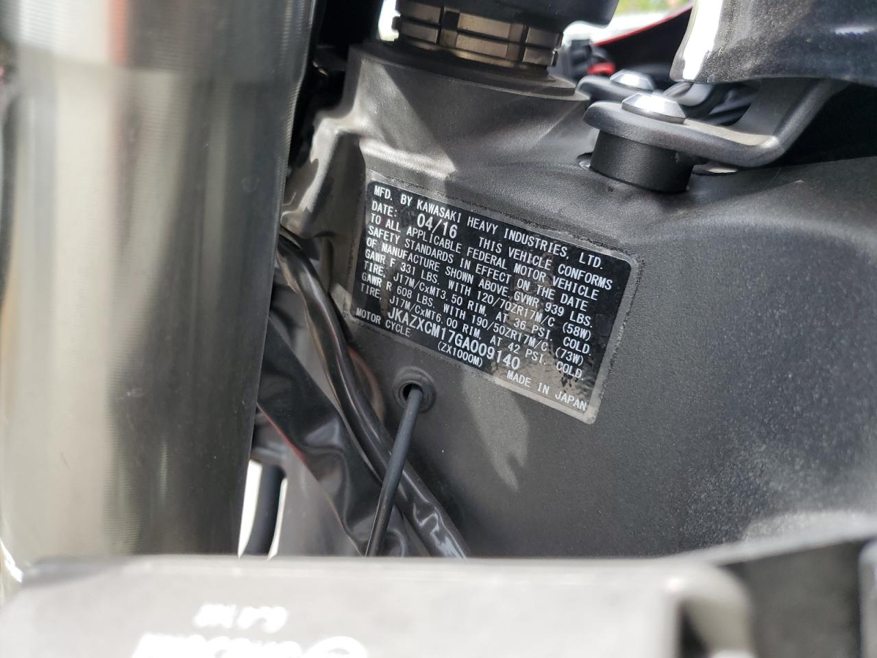 2016 Kawasaki Zx1000 M VIN: JKAZXCM17GA009140 Lot: 70711295