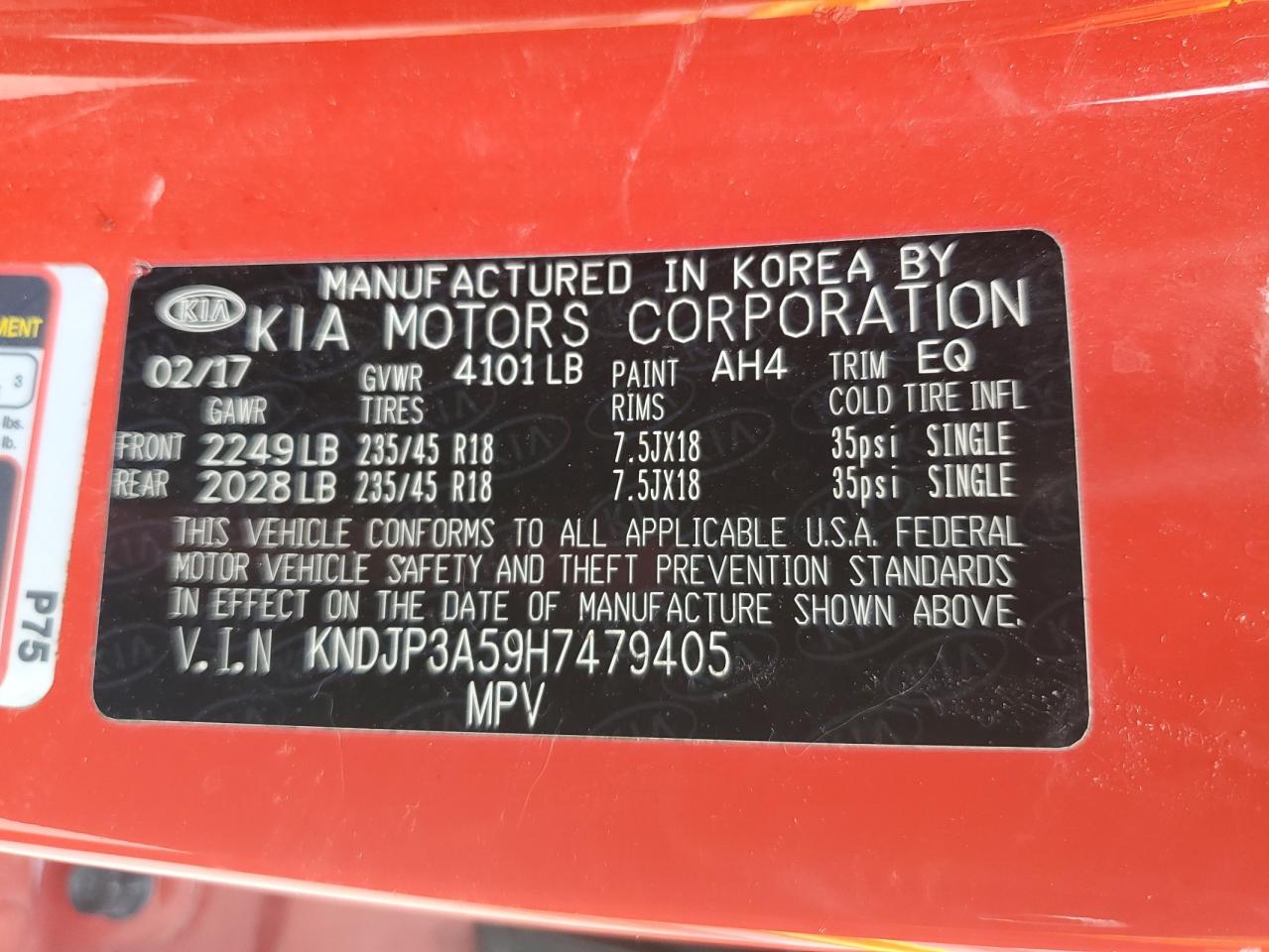 2017 Kia Soul + VIN: KNDJP3A59H7479405 Lot: 66931565