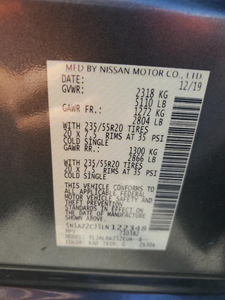 2020 Nissan Murano Sl VIN: 5N1AZ2CJ5LN122348 Lot: 70847725