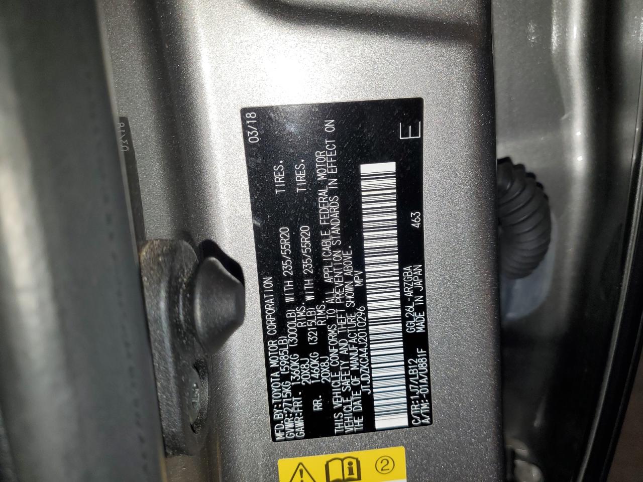 2018 Lexus Rx 350 L VIN: JTJDZKCA4J2010296 Lot: 67464335