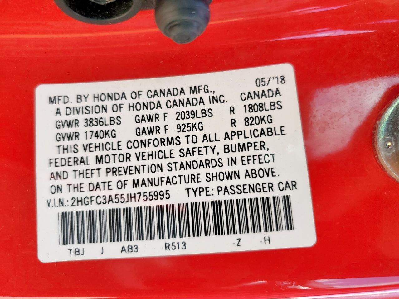 2018 Honda Civic Si VIN: 2HGFC3A55JH755995 Lot: 69656555