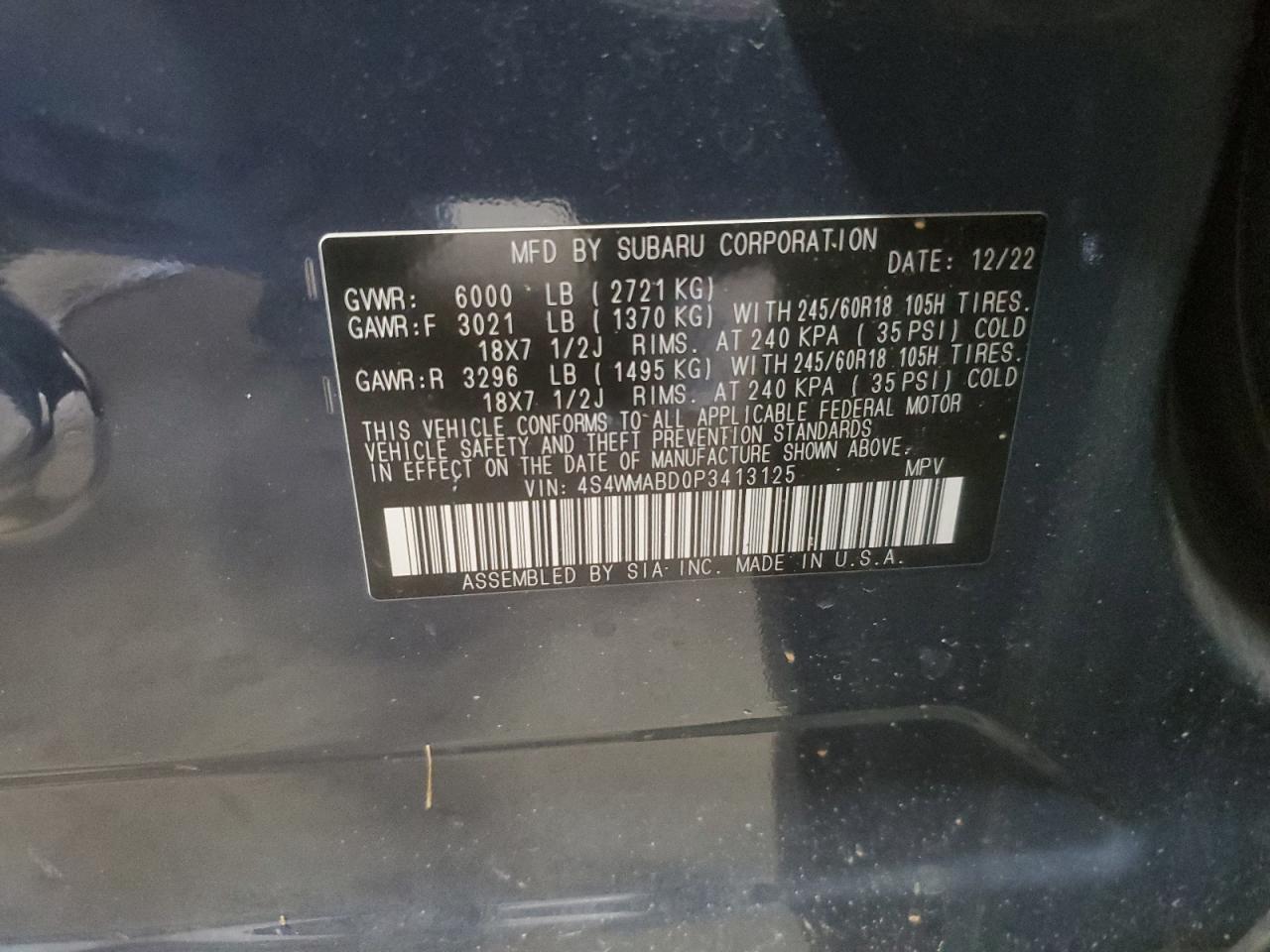 2023 Subaru Ascent Premium VIN: 4S4WMABD0P3413125 Lot: 68546605