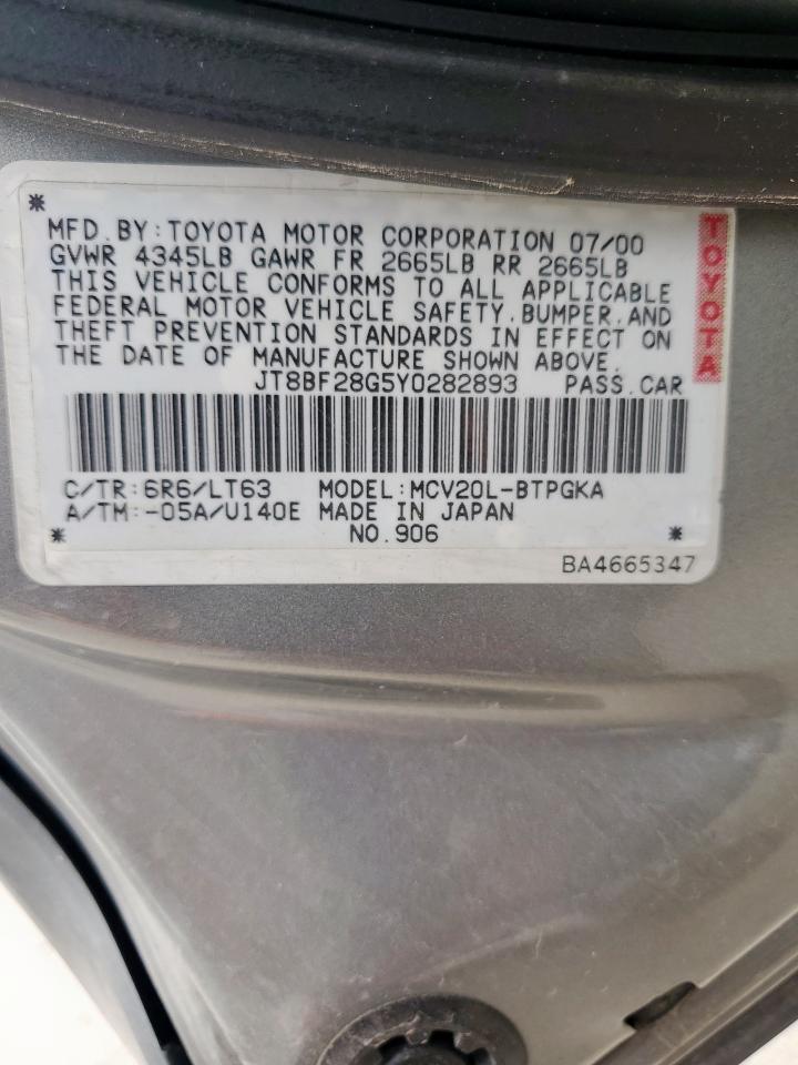 2000 Lexus Es 300 VIN: JT8BF28G5Y0282893 Lot: 69447075