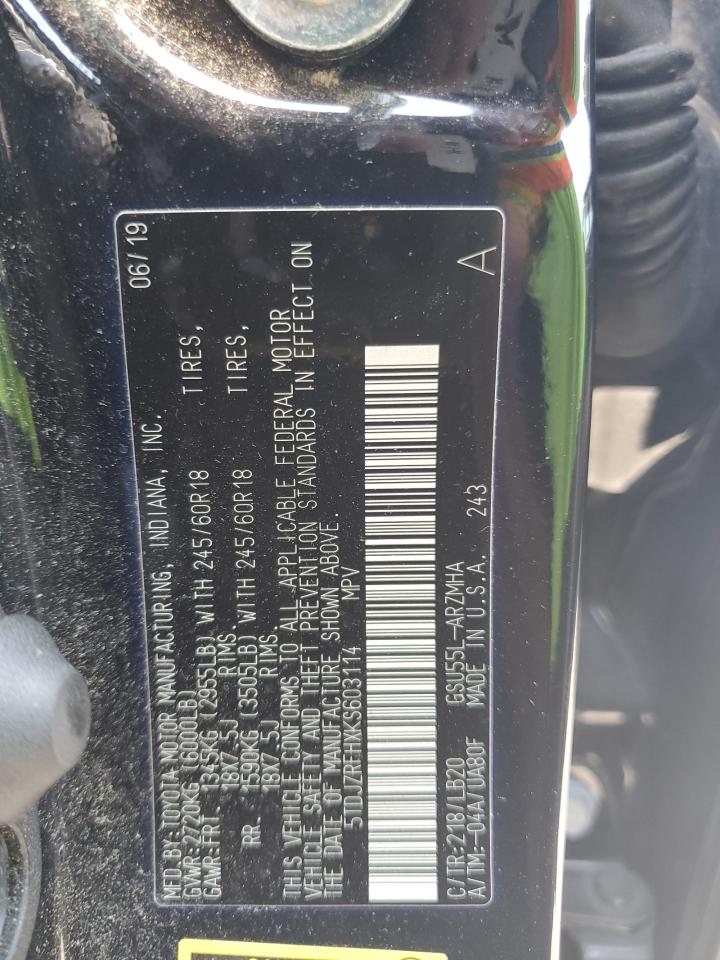 2019 Toyota Highlander Se VIN: 5TDJZRFHXKS603114 Lot: 66489705