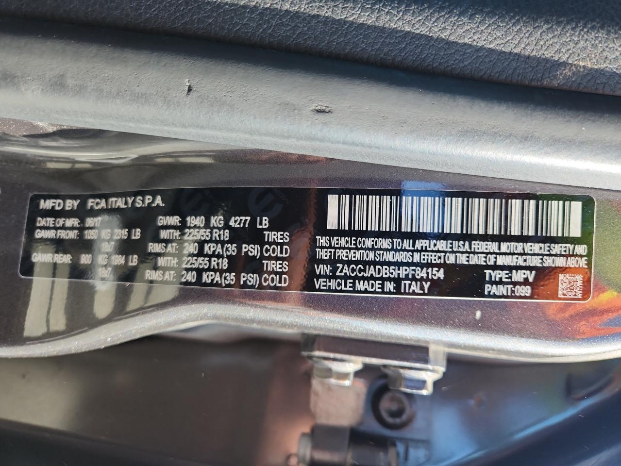 2017 Jeep Renegade Limited VIN: ZACCJADB5HPF84154 Lot: 69866635