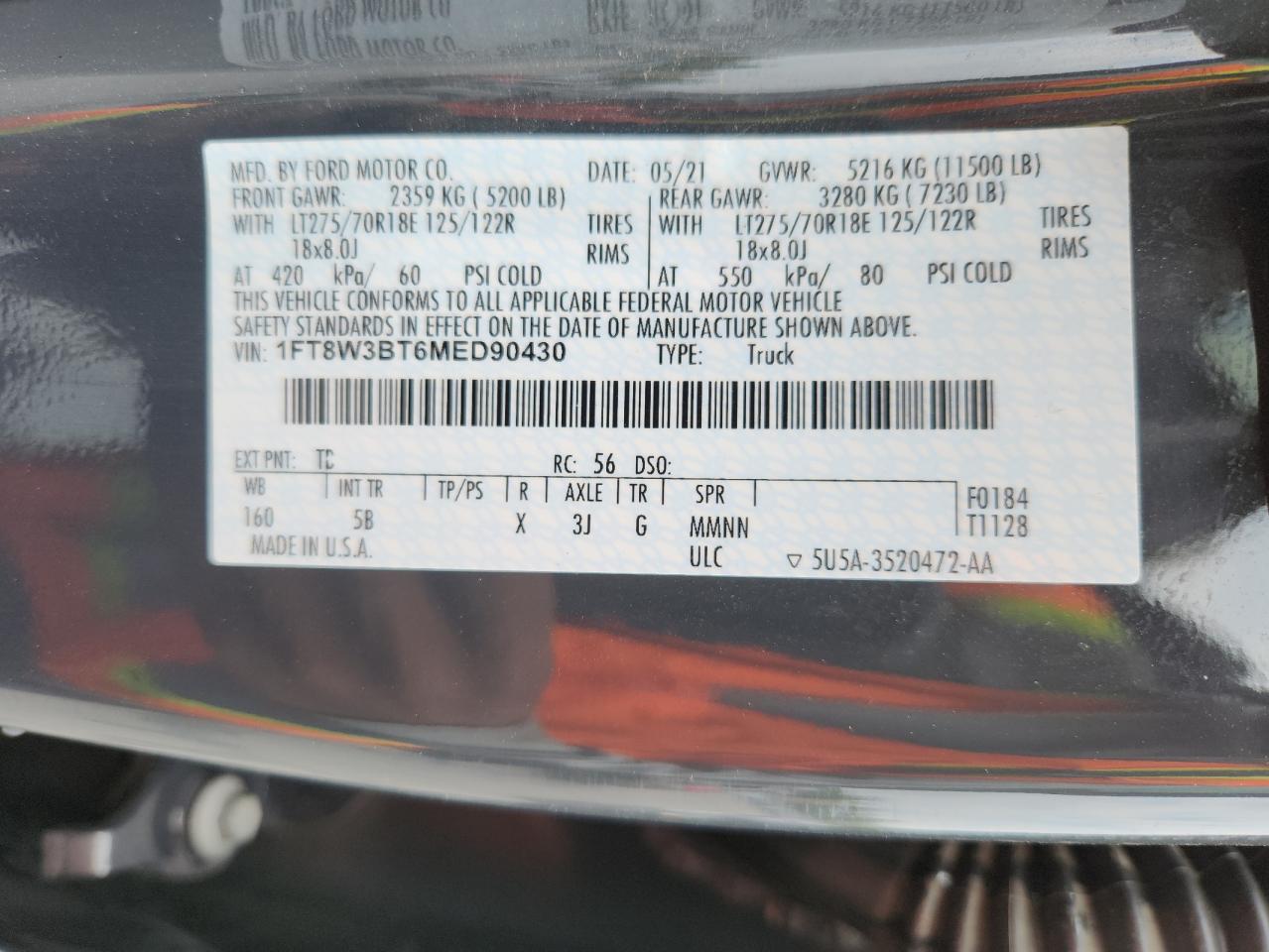 2021 Ford F350 Super Duty VIN: 1FT8W3BT6MED90430 Lot: 69494815