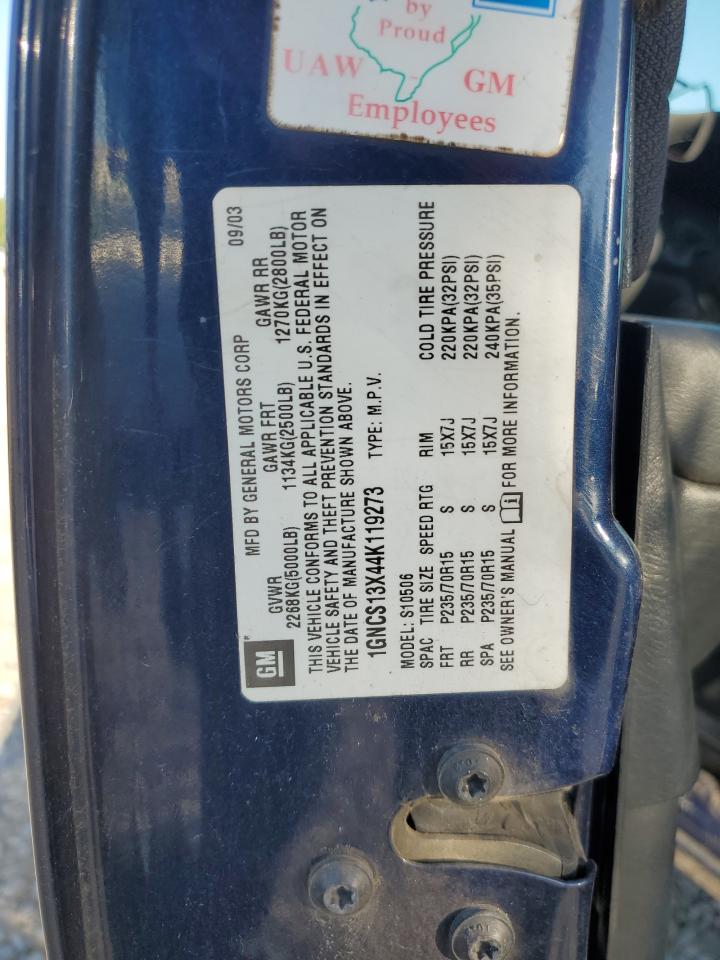 2004 Chevrolet Blazer VIN: 1GNCS13X44K119273 Lot: 70227325