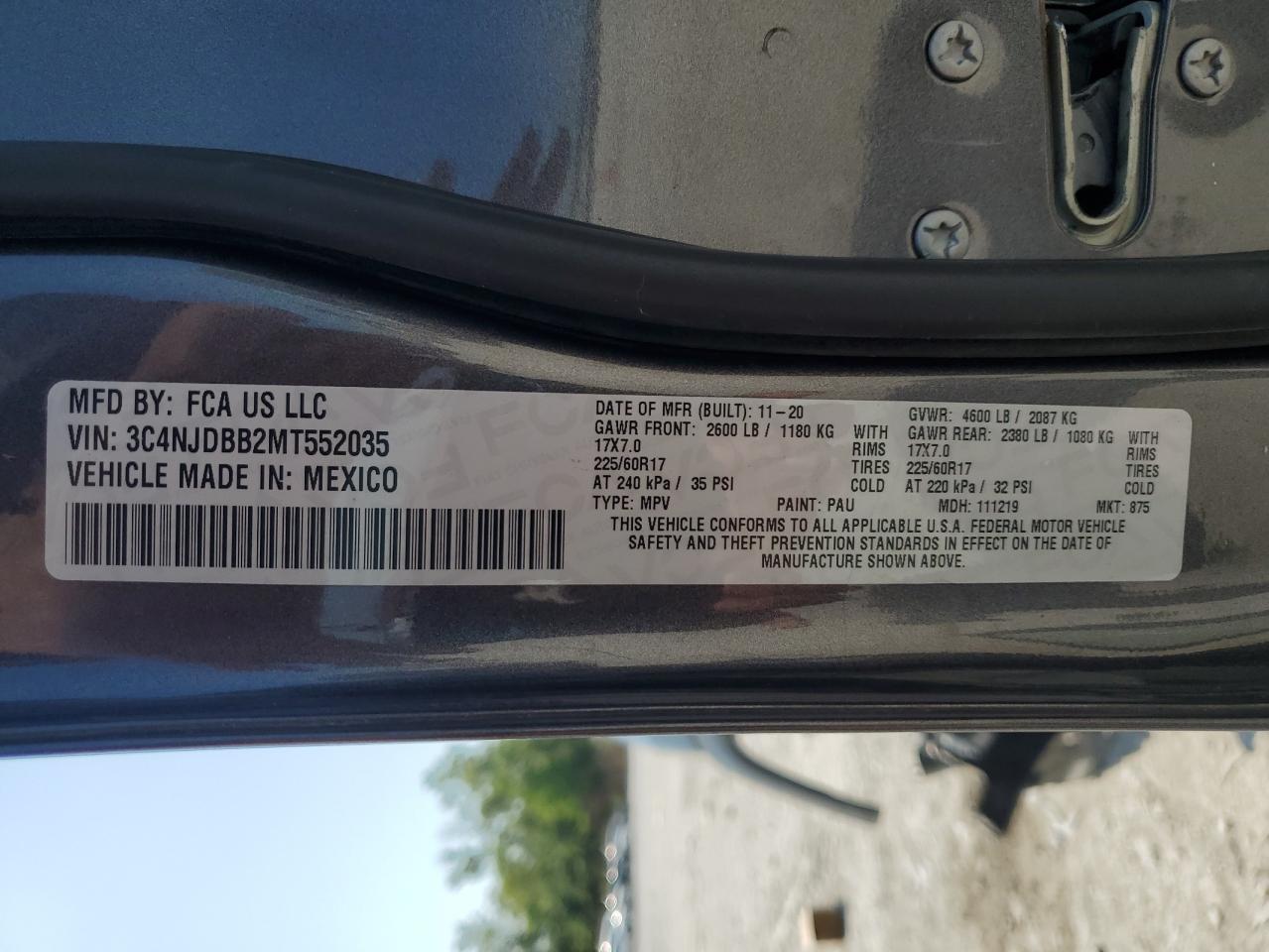 2021 Jeep Compass Latitude VIN: 3C4NJDBB2MT552035 Lot: 69130975