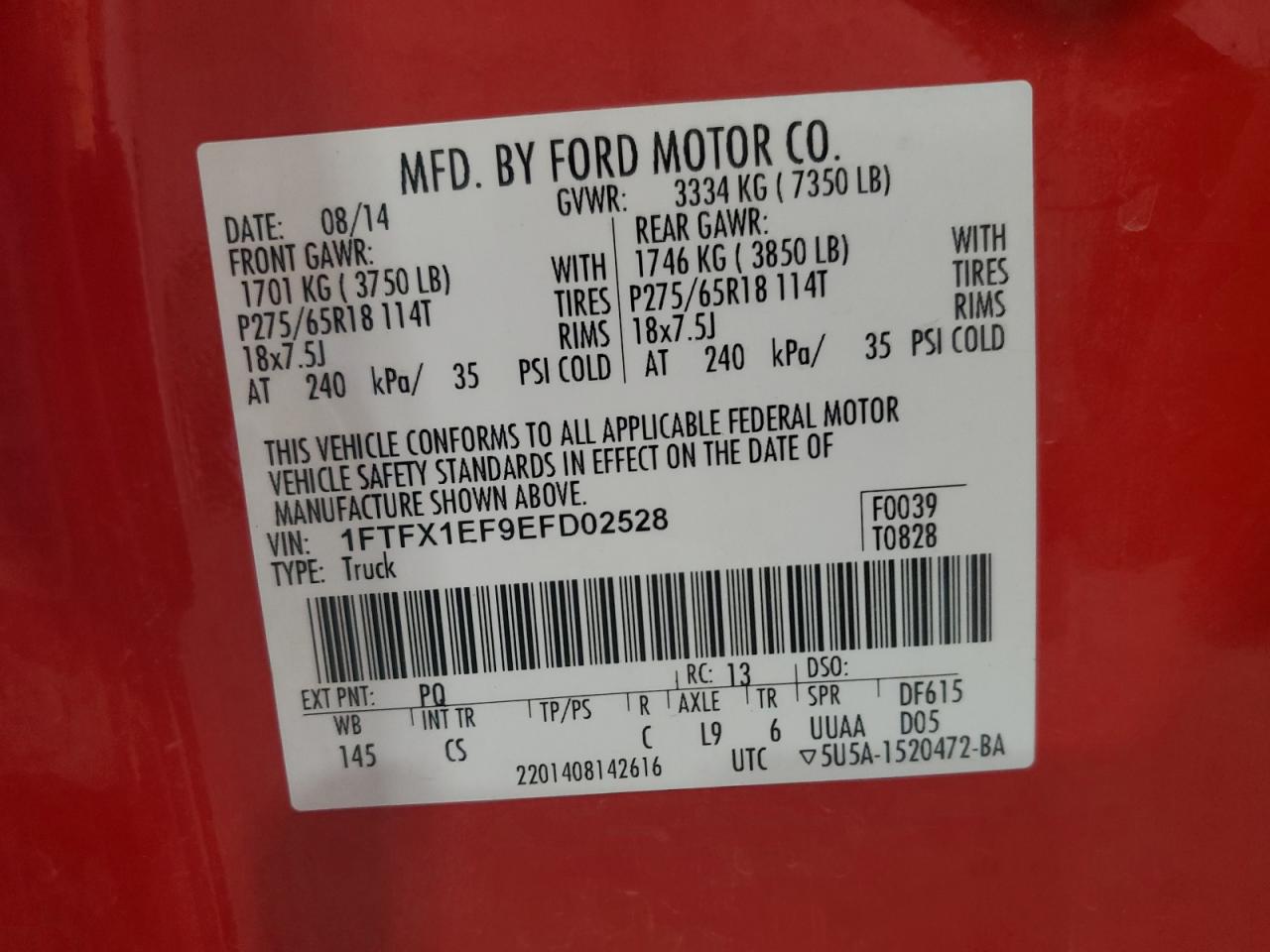 2014 Ford F150 Super Cab VIN: 1FTFX1EF9EFD02528 Lot: 69323745