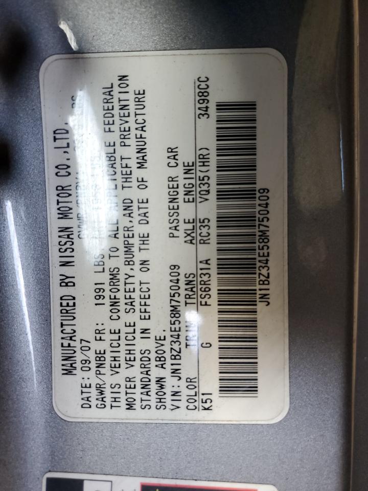2008 Nissan 350Z Coupe VIN: JN1BZ34E58M750409 Lot: 69028895