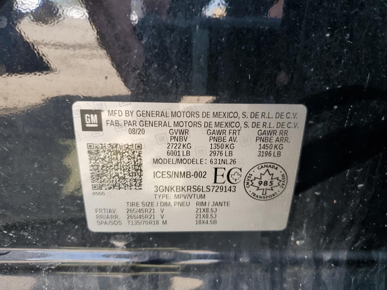 2020 Chevrolet Blazer Rs VIN: 3GNKBKRS6LS729143 Lot: 69211885