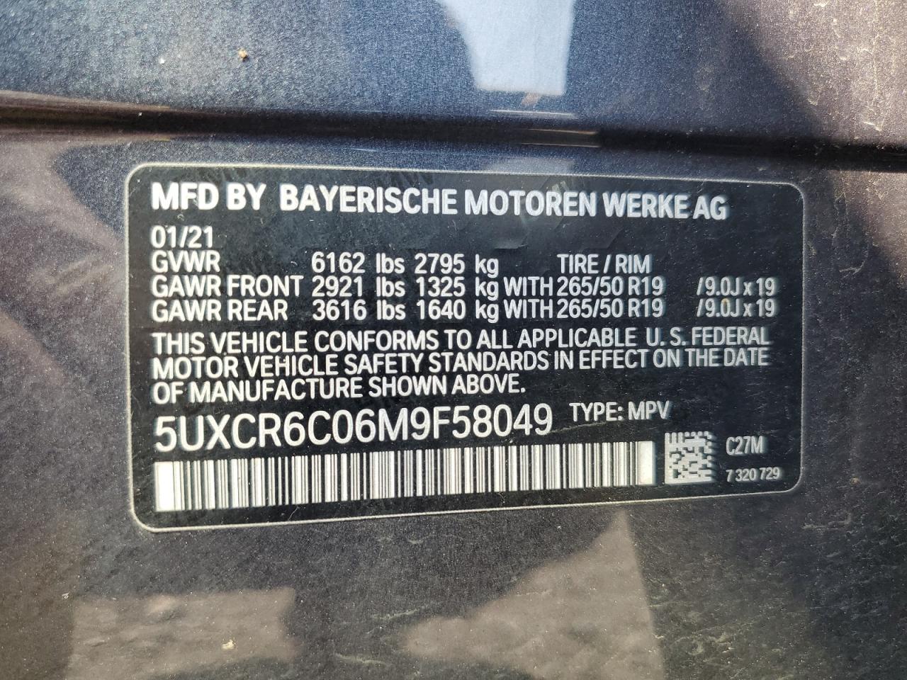 2021 BMW X5 xDrive40I VIN: 5UXCR6C06M9F58049 Lot: 69342265