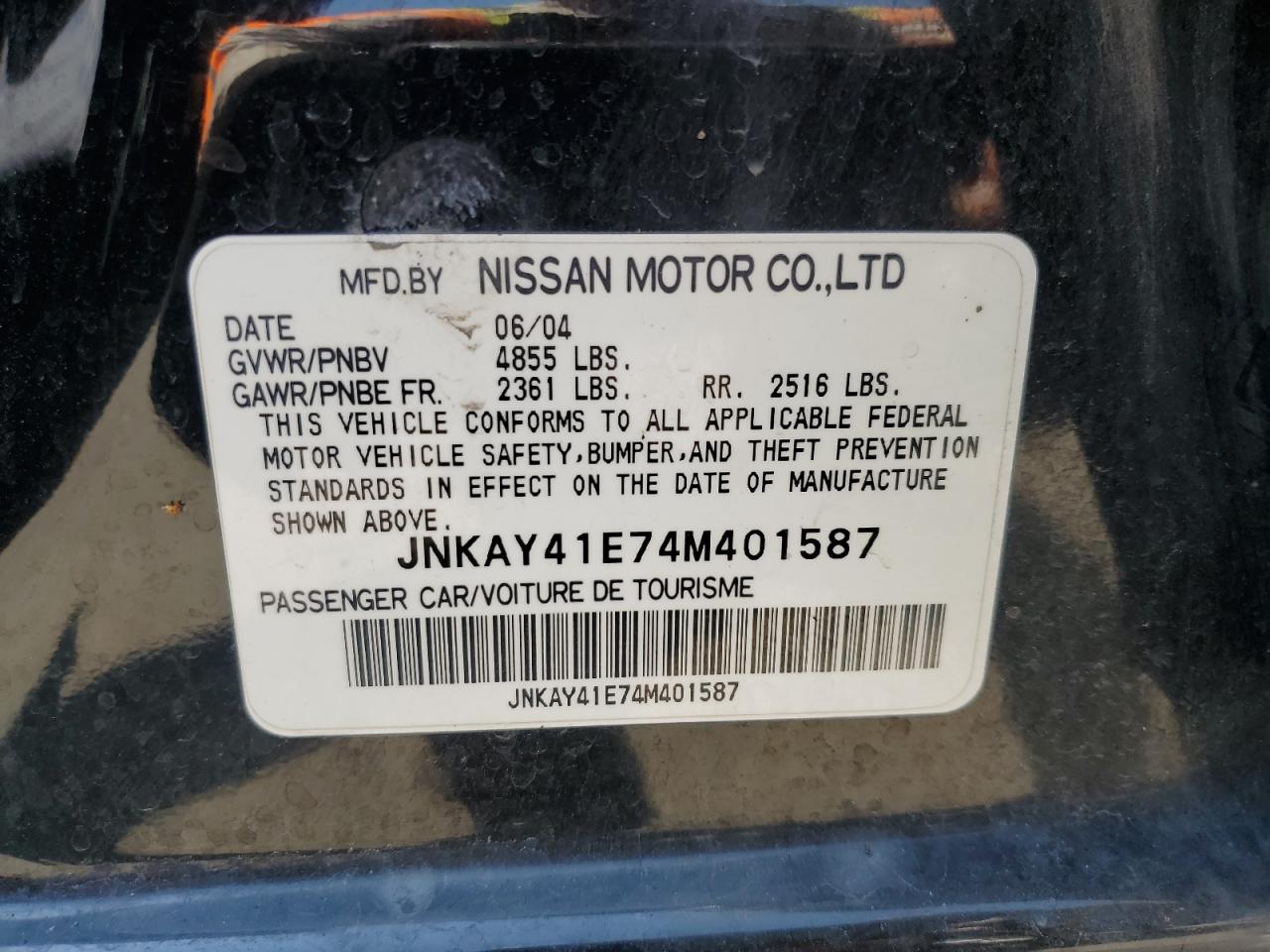 2004 Infiniti M45 VIN: JNKAY41E74M401587 Lot: 68311155