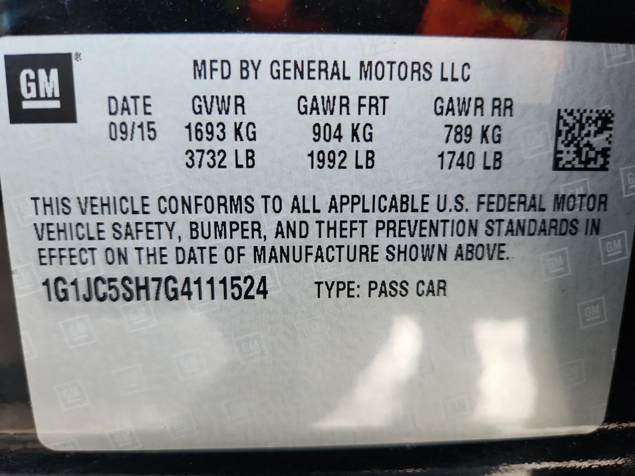 2016 Chevrolet Sonic Lt VIN: 1G1JC5SH7G4111524 Lot: 70282235