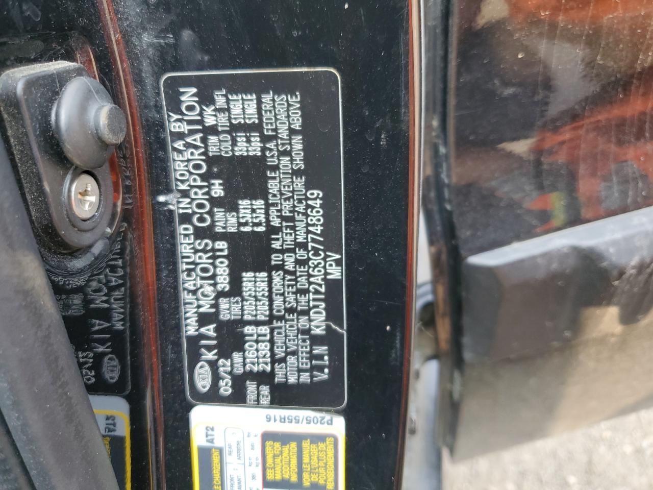 2012 Kia Soul + VIN: KNDJT2A63C7748649 Lot: 67208305