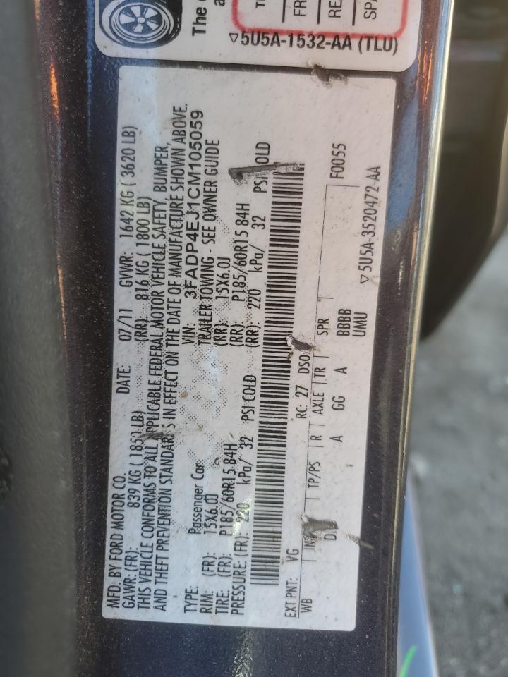 2012 Ford Fiesta Se VIN: 3FADP4EJ1CM105059 Lot: 70304665